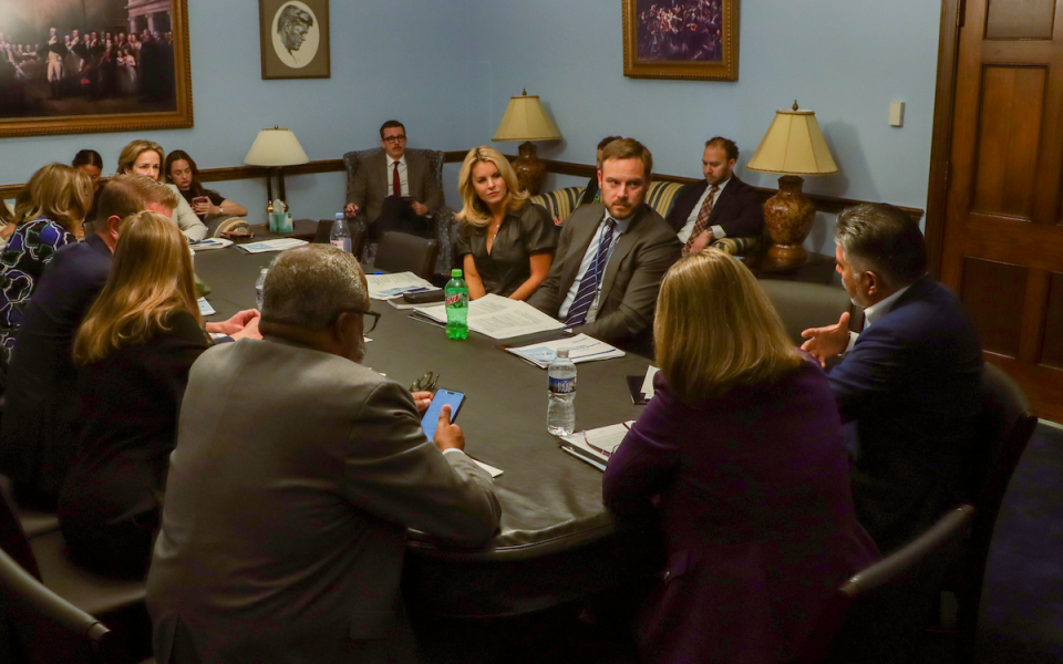 Members of the RLC speaking with Adrienne Elrod and J.D. Grom on the implementation of the CHIPS and Science Act.