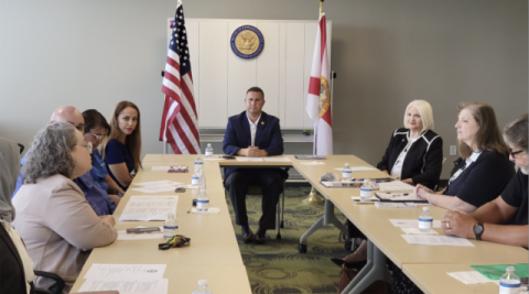 Rep. Darren Soto (FL-09) sits with local health care professionals, elected officials, and advocates.