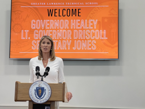 Rep. Lori Trahan (MA-03) speaking at announcement of a new workforce development initiative in Massachusetts.