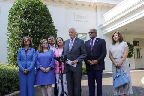 The Regional Leadership Council Members speaking to reporters outside the White House.